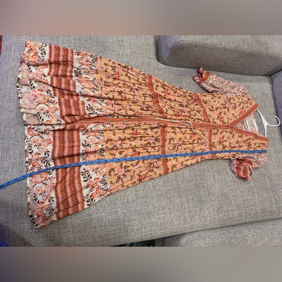 R. Vivimos Bohemian Peach Floral V-Neck Button Down Midi Summer Dress Sz S 4/6 - Picture 12 of 16